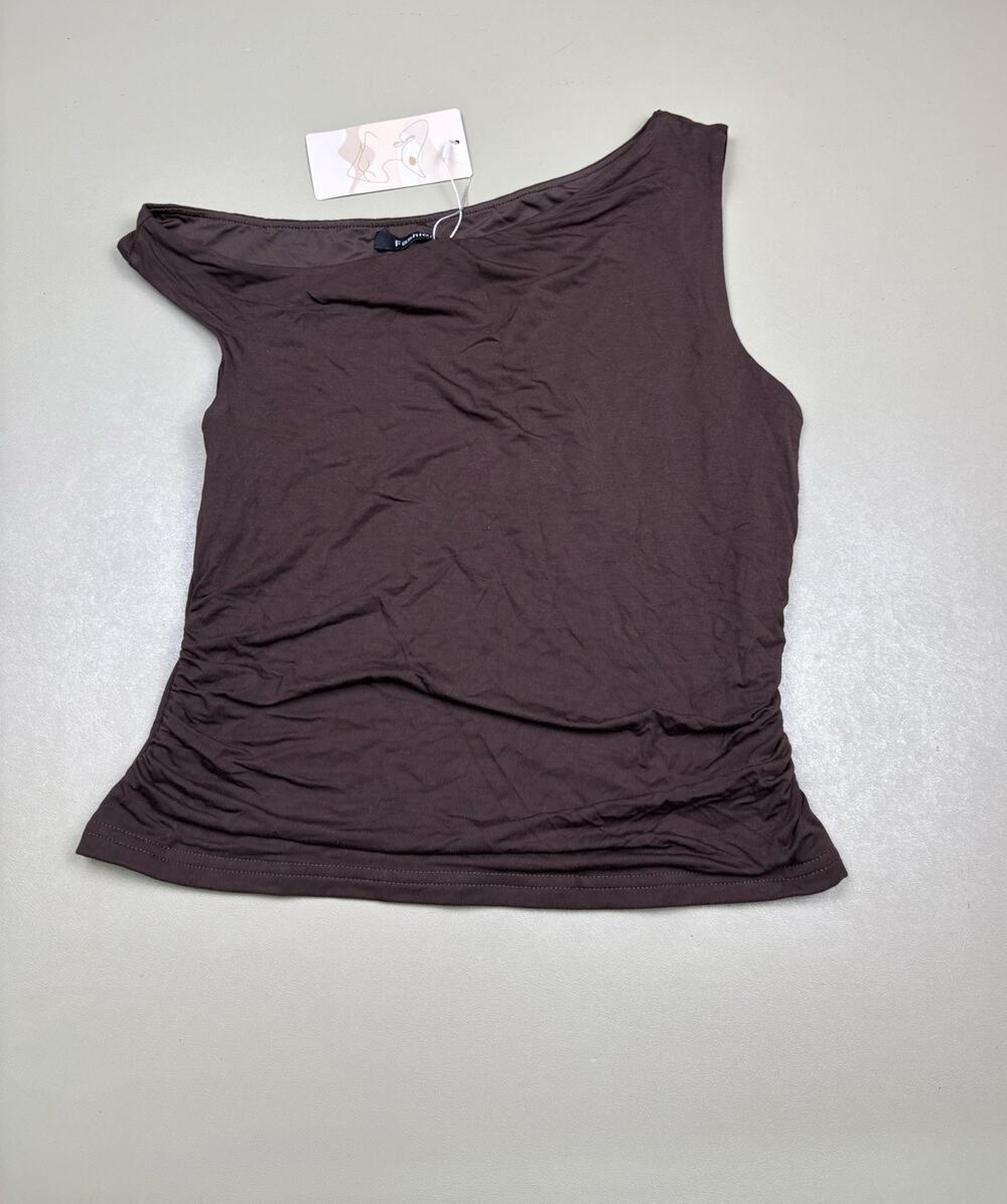 Womens Brown Ruched Tank Top Sleeveless Stretch Casual Blouse Size S NWT